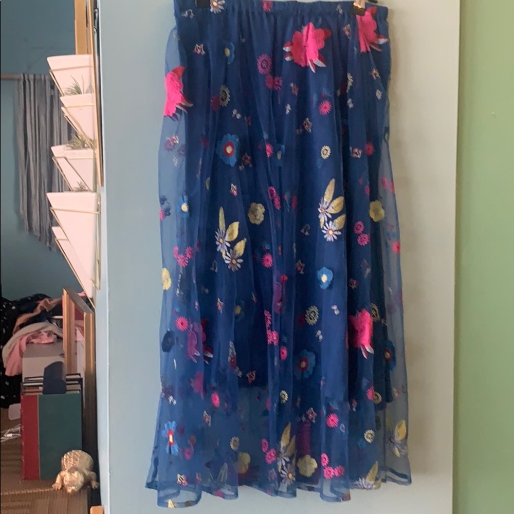 Anthropologie Burrell embroidered tulle midi skirt